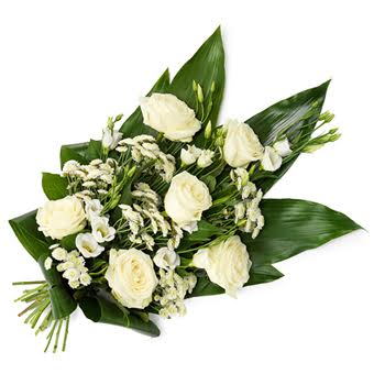 Rouwboeket met rozen en chrysant | wit